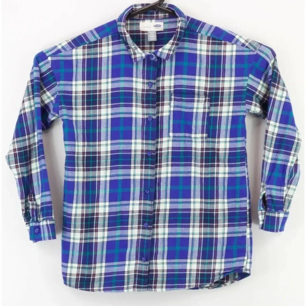 Old Navy Boyfriend Girls Button Up LS Shirt‎ Size XL (14) Multicolor Plaid